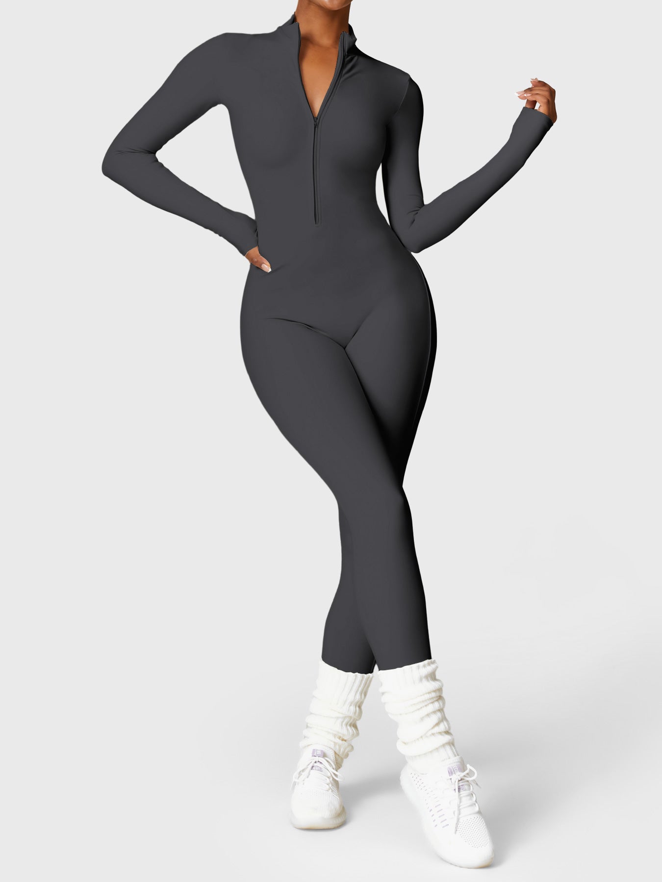 KF Fashion Fleece Long Sleeve Zipper Jumpsuit