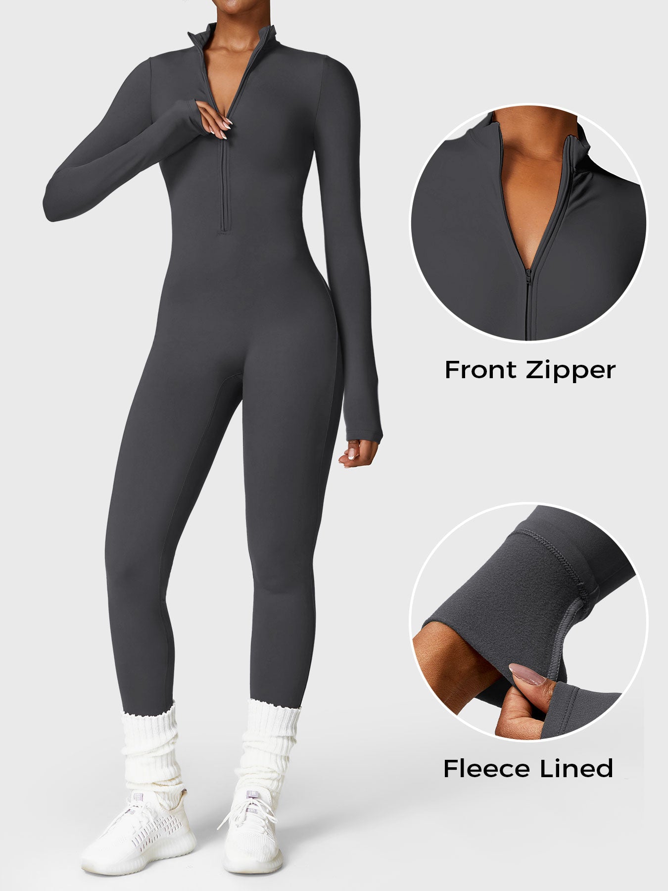 KF Fashion Fleece Long Sleeve Zipper Jumpsuit