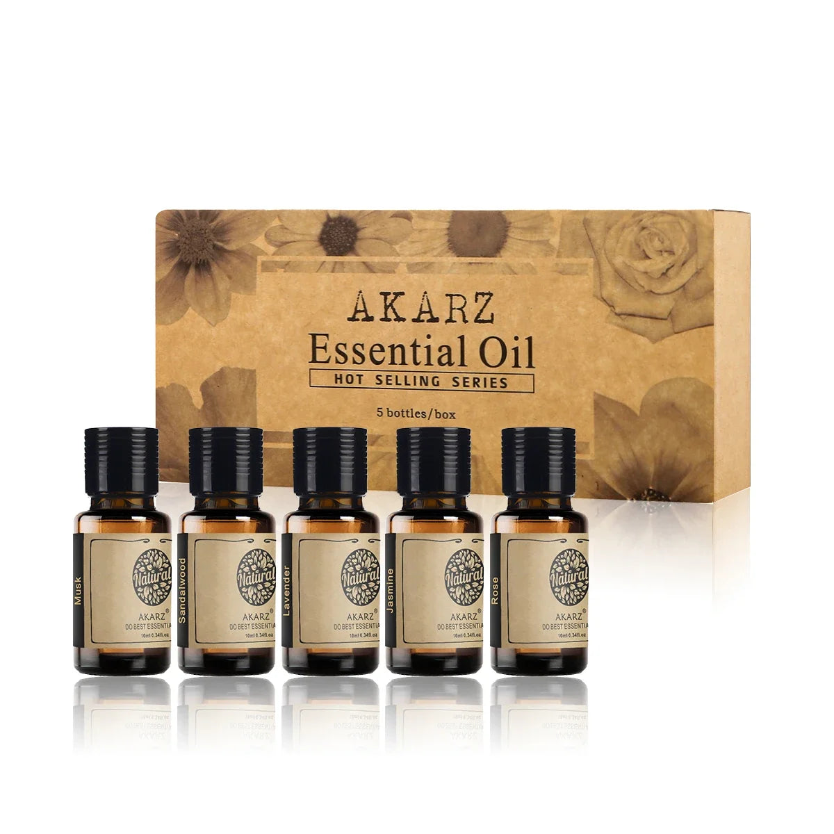 Akarz Hots Serie Essentiële Oliën Gift Set Musk, Sandelhout, Lavendel, Jasmijn, Rose Aromatherapie Oliën Voor Diffuser,10Ml Flessen
