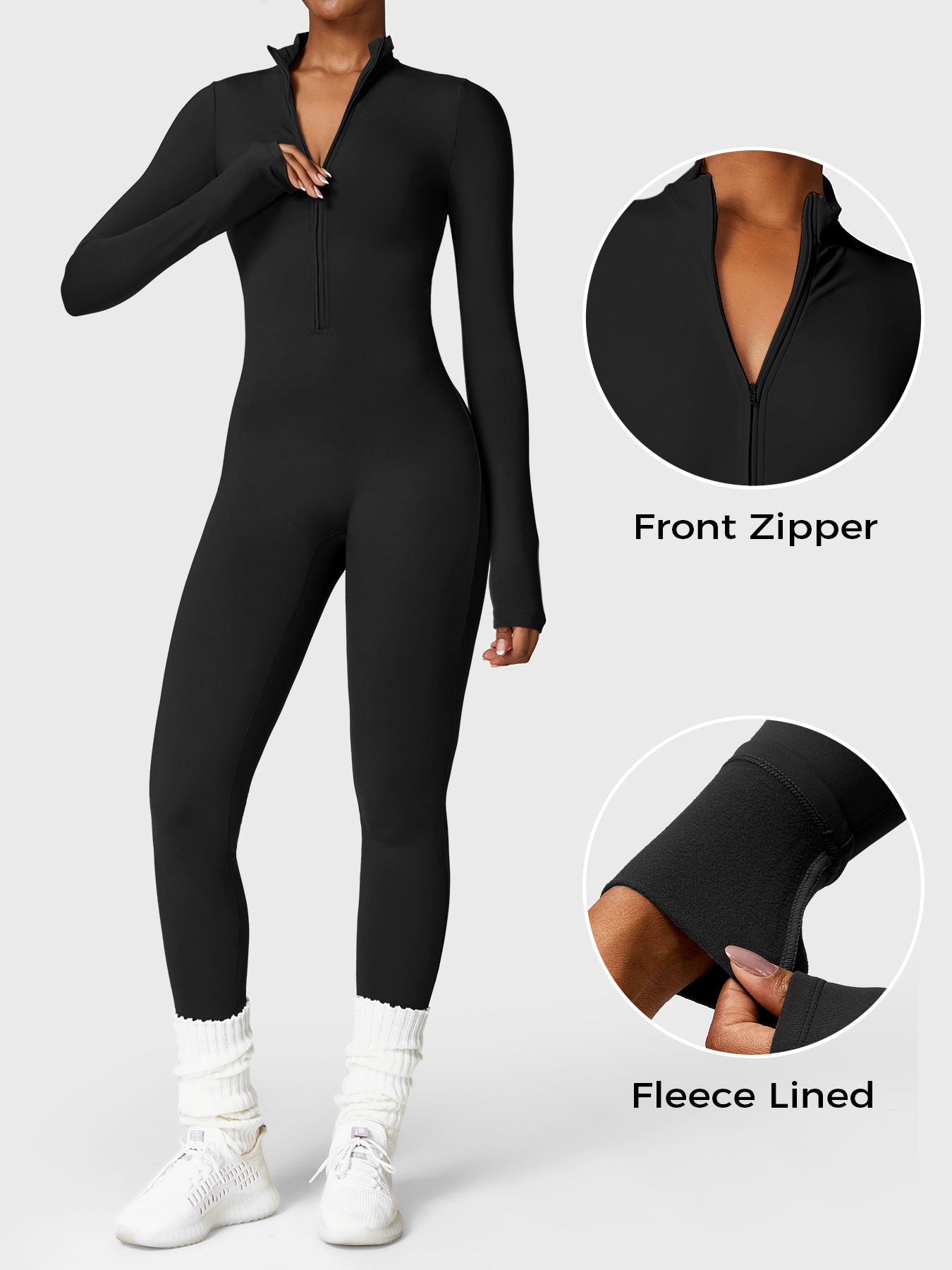 KF Fashion Fleece Long Sleeve Zipper Jumpsuit