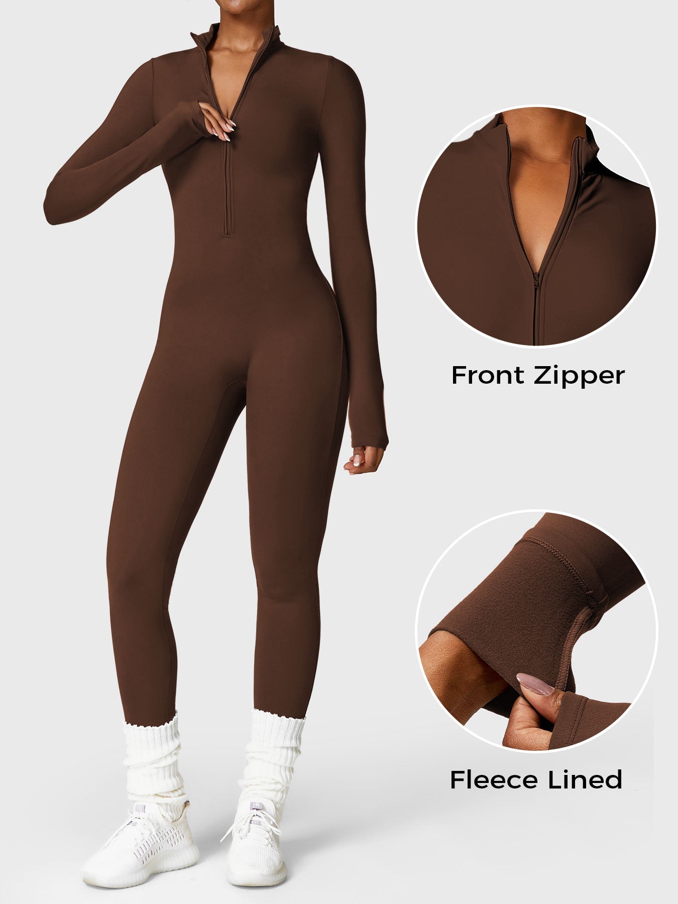 KF Fashion Fleece Long Sleeve Zipper Jumpsuit
