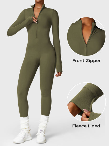 KF Fashion Fleece Long Sleeve Zipper Jumpsuit