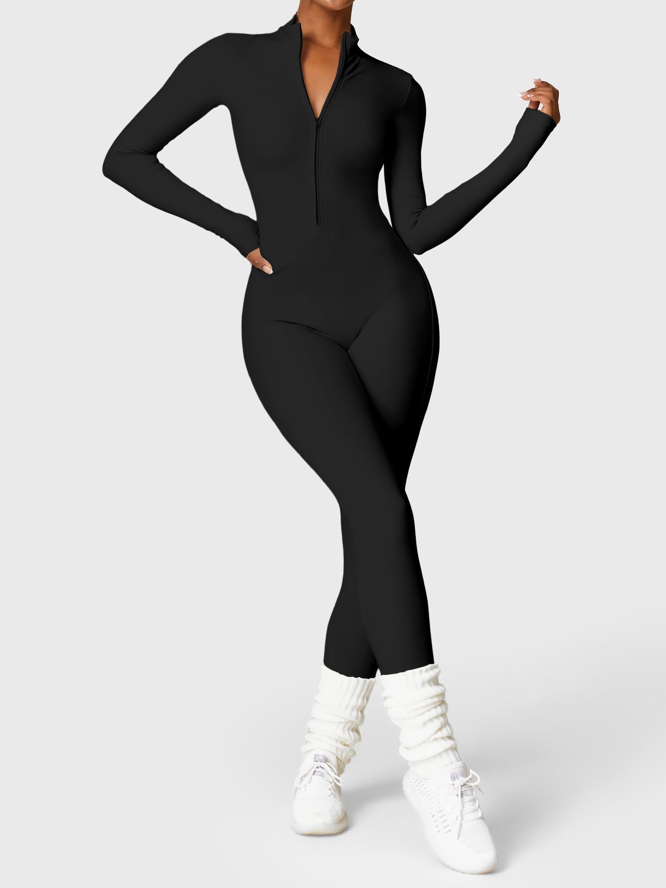 KF Fashion Fleece Long Sleeve Zipper Jumpsuit
